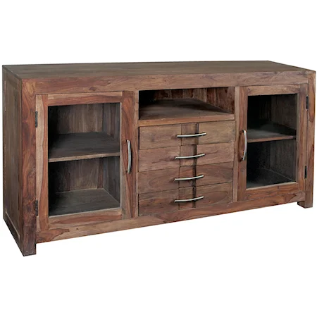 Two-Door Four-Drawer Media Unit with Open Cubbyhole Compartment